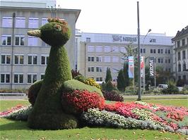 A unique bird garden in front of the Nestle building at Quai Rousay, Vevey, 14.8 miles into the ride